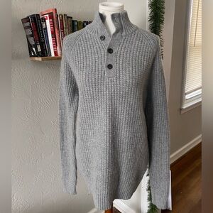 GAP Lambswool Gray Preppy Mockneck Thick Knit Cabin-Core Minimalist Sweater Sz L